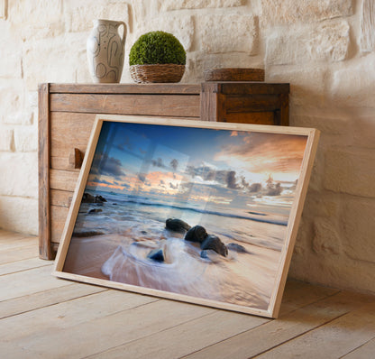 Ocean Sunset Print, Coastal Seascape Photography Wall Art Poster, Beach House Decor