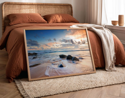 Ocean Sunset Print, Coastal Seascape Photography Wall Art Poster, Beach House Decor