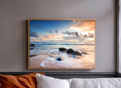 Ocean Sunset Print, Coastal Seascape Photography Wall Art Poster, Beach House Decor