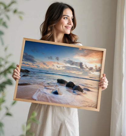 Ocean Sunset Print, Coastal Seascape Photography Wall Art Poster, Beach House Decor