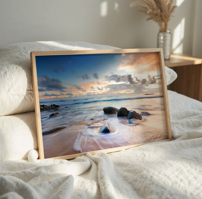 Ocean Sunset Print, Coastal Seascape Photography Wall Art Poster, Beach House Decor