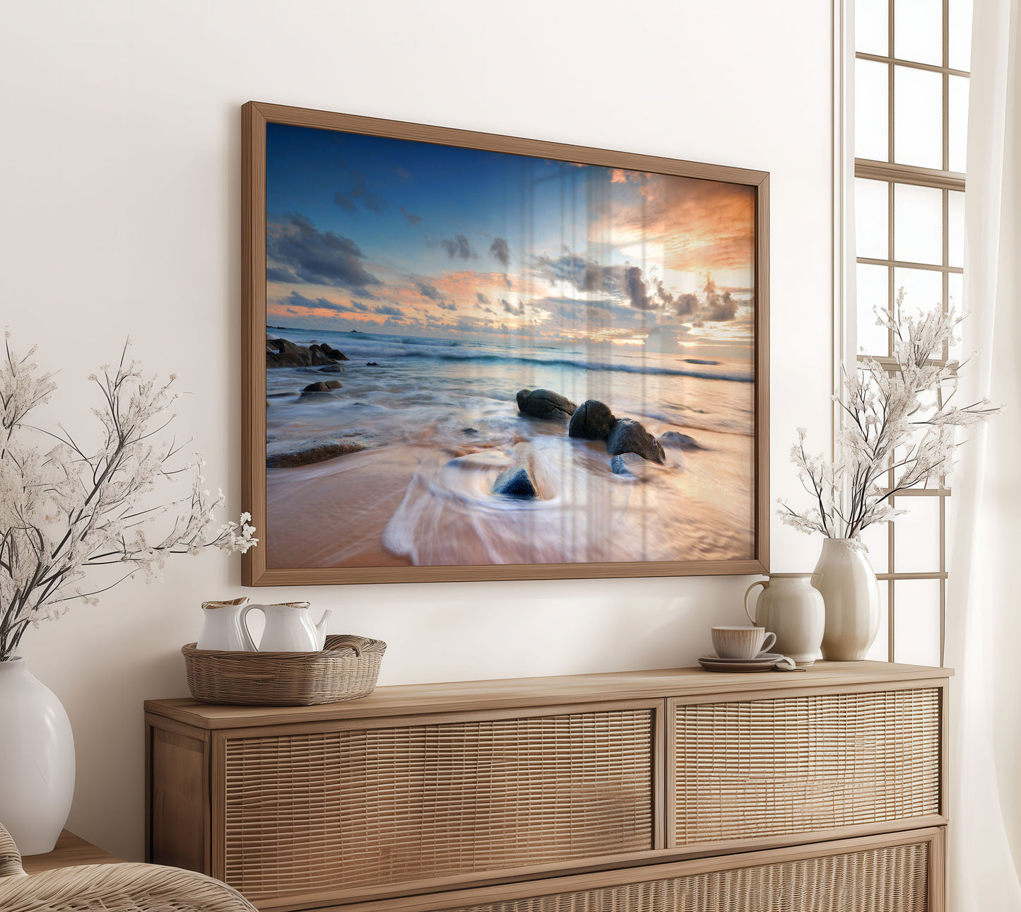 Ocean Sunset Print, Coastal Seascape Photography Wall Art Poster, Beach House Decor