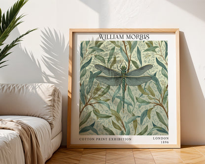 William Morris Style Dragonfly Print – Sage Botanical Square Wall Art