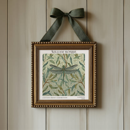 William Morris Style Dragonfly Print – Sage Botanical Square Wall Art