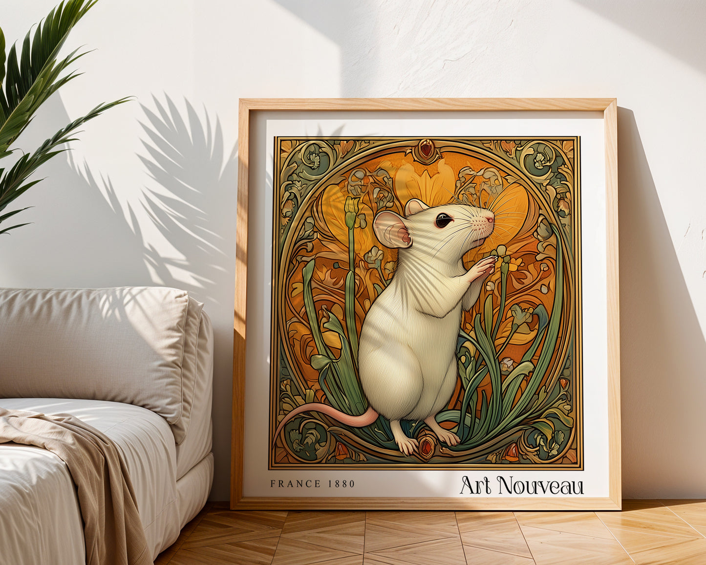Mouse Nouveau Print - Vintage Floral Wall Art  - Art Deco Poster
