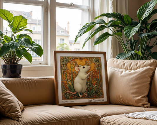Mouse Nouveau Print - Vintage Floral Wall Art  - Art Deco Poster