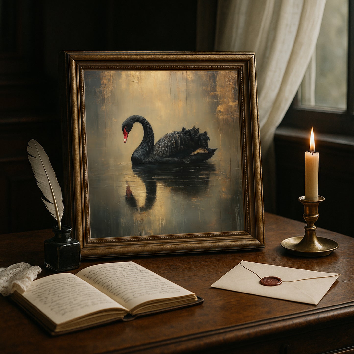 Black Swan Print - Gothic Decor - Dark Academia Wall Art