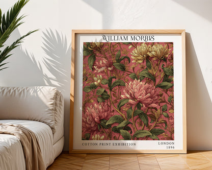 William Morris Style Pink Flower Print – Botanical Square Wall Art