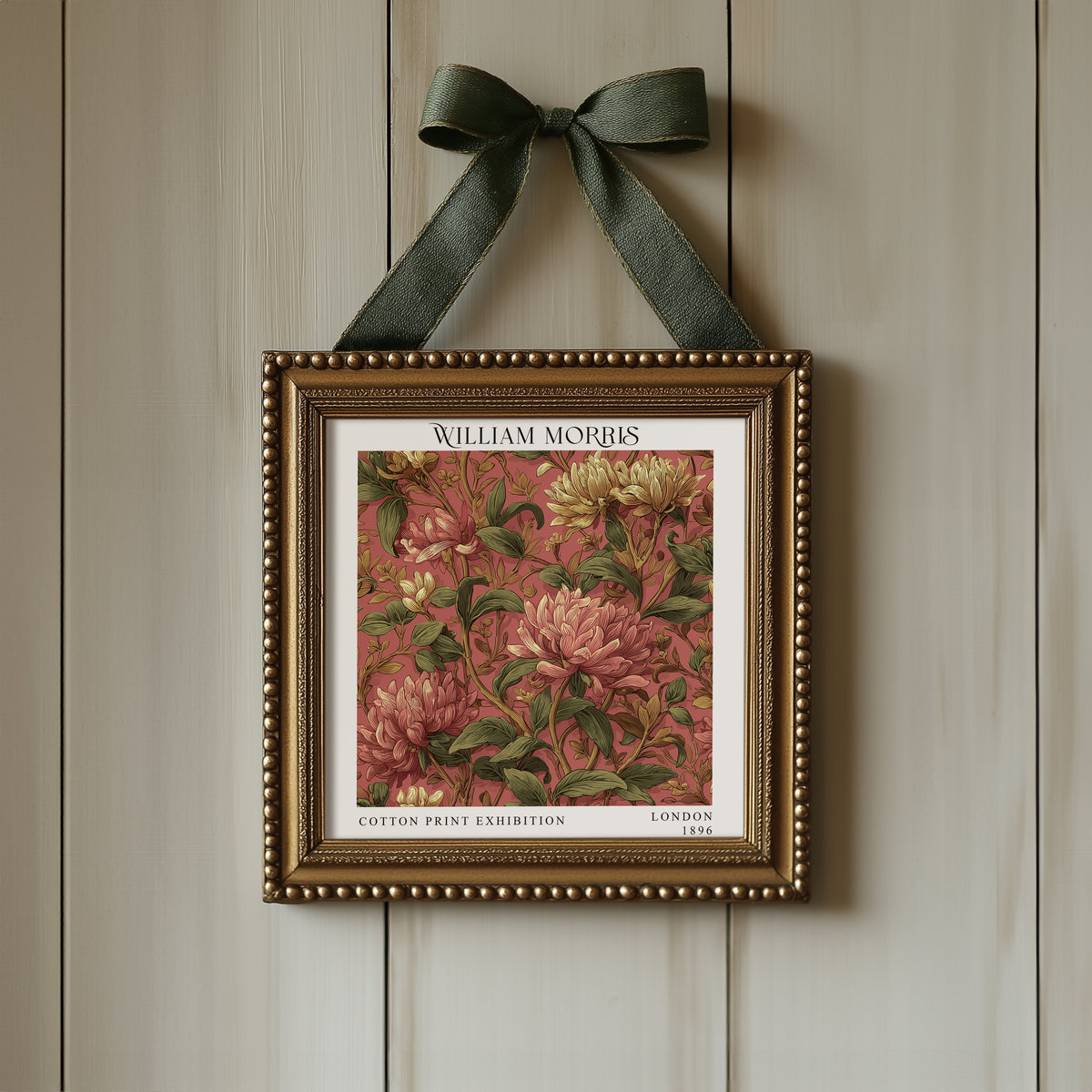 William Morris Style Pink Flower Print – Botanical Square Wall Art