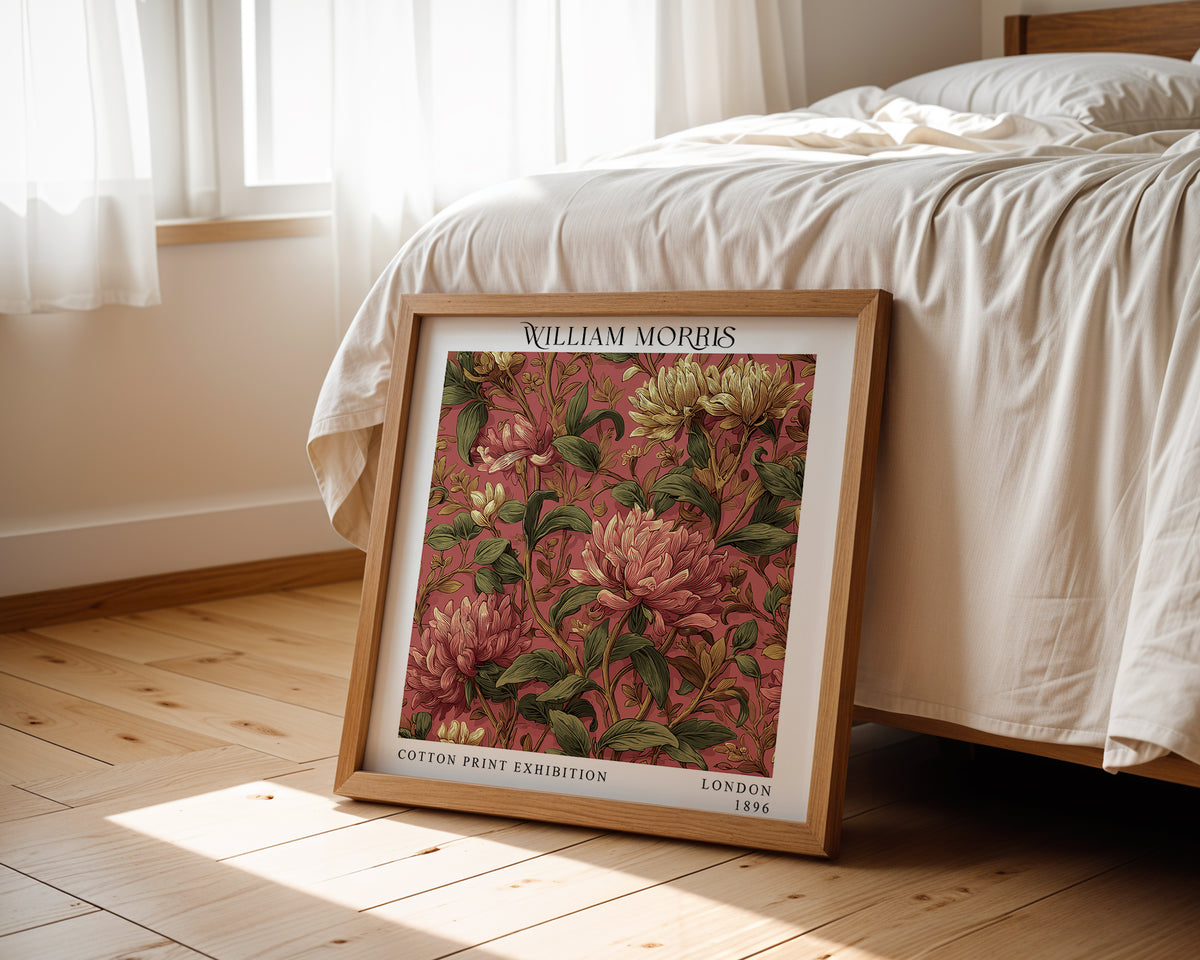 William Morris Style Pink Flower Print – Botanical Square Wall Art