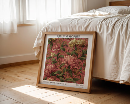 William Morris Style Pink Flower Print – Botanical Square Wall Art