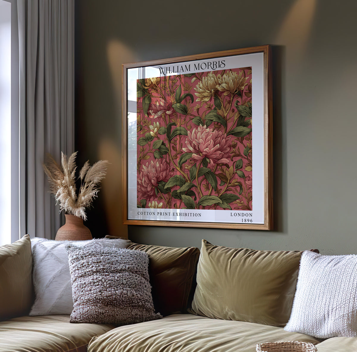 William Morris Style Pink Flower Print – Botanical Square Wall Art