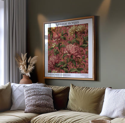 William Morris Style Pink Flower Print – Botanical Square Wall Art