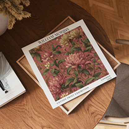 William Morris Style Pink Flower Print – Botanical Square Wall Art