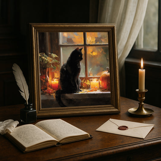 Black Cat Print - Gothic Decor - Halloween Witchy Wall Art