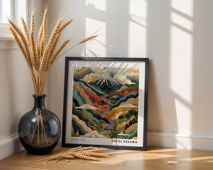 Yayoi Kusama Inspired Mount Fuji River Print | Japanese Mountain Landscape Wall Art