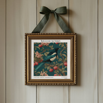 William Morris Blue Bird & Apple Print – Teal Botanical Square Wall Art