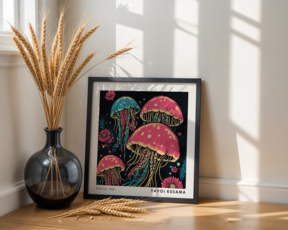 Yayoi Kusama Inspired Pink Jellyfish Print | Retro Japanese Ocean Wall Art