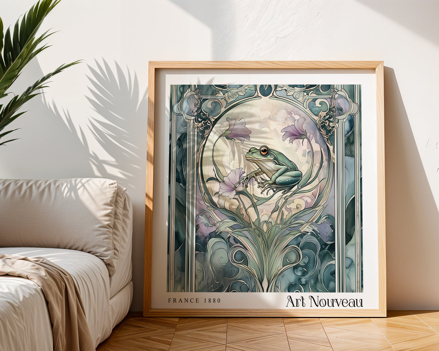 Frog Art Nouveau Print - Vintage Floral Wall Art  - Art Deco Poster
