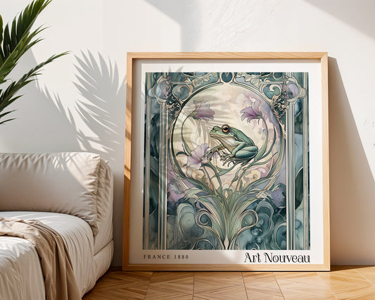 Frog Art Nouveau Print - Vintage Floral Wall Art  - Art Deco Poster