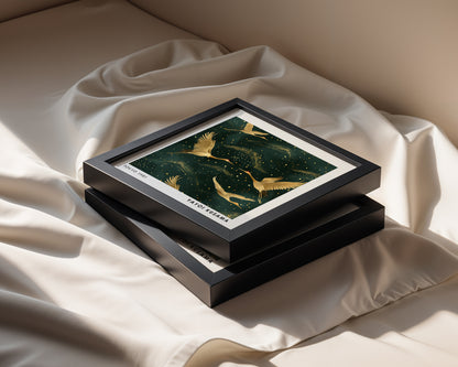 Yayoi Kusama Inspired Golden Crane Print | Japanese Bird Wall Art