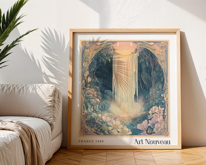 Waterfall Art Nouveau Print - Vintage Floral Wall Art  - Art Deco Poster