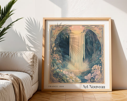 Waterfall Art Nouveau Print - Vintage Floral Wall Art  - Art Deco Poster