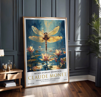 Claude Monet Dragonfly Print: Vintage Water Lilies Art