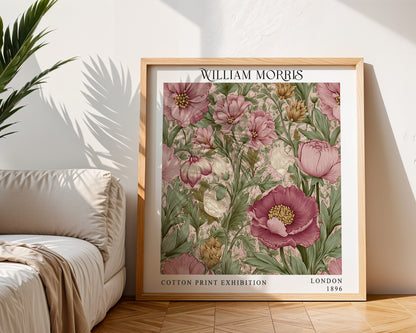 William Morris Style Pink Floral Print – Botanical Square Wall Art