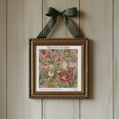 William Morris Style Pink Floral Print – Botanical Square Wall Art