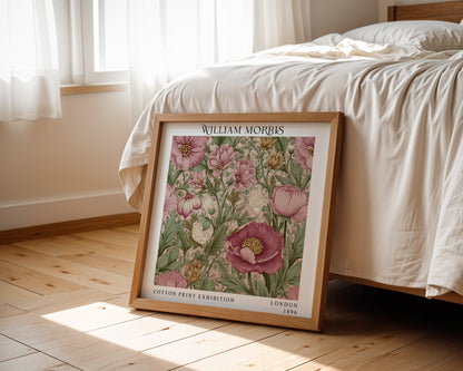 William Morris Style Pink Floral Print – Botanical Square Wall Art