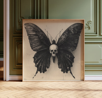 Skull Butterfly Print - Gothic Macabre Wall Art - Dark Academia Poster