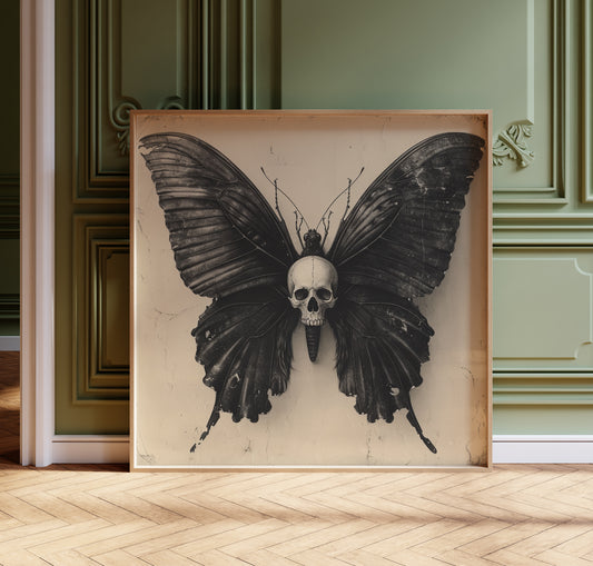 Skull Butterfly Print - Gothic Macabre Wall Art - Dark Academia Poster