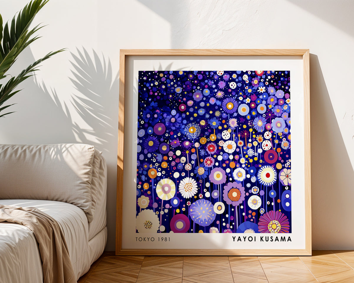 Yayoi Kusama Inspired Purple Flower Garden Print | Colourful Japanese Floral Wall Art
