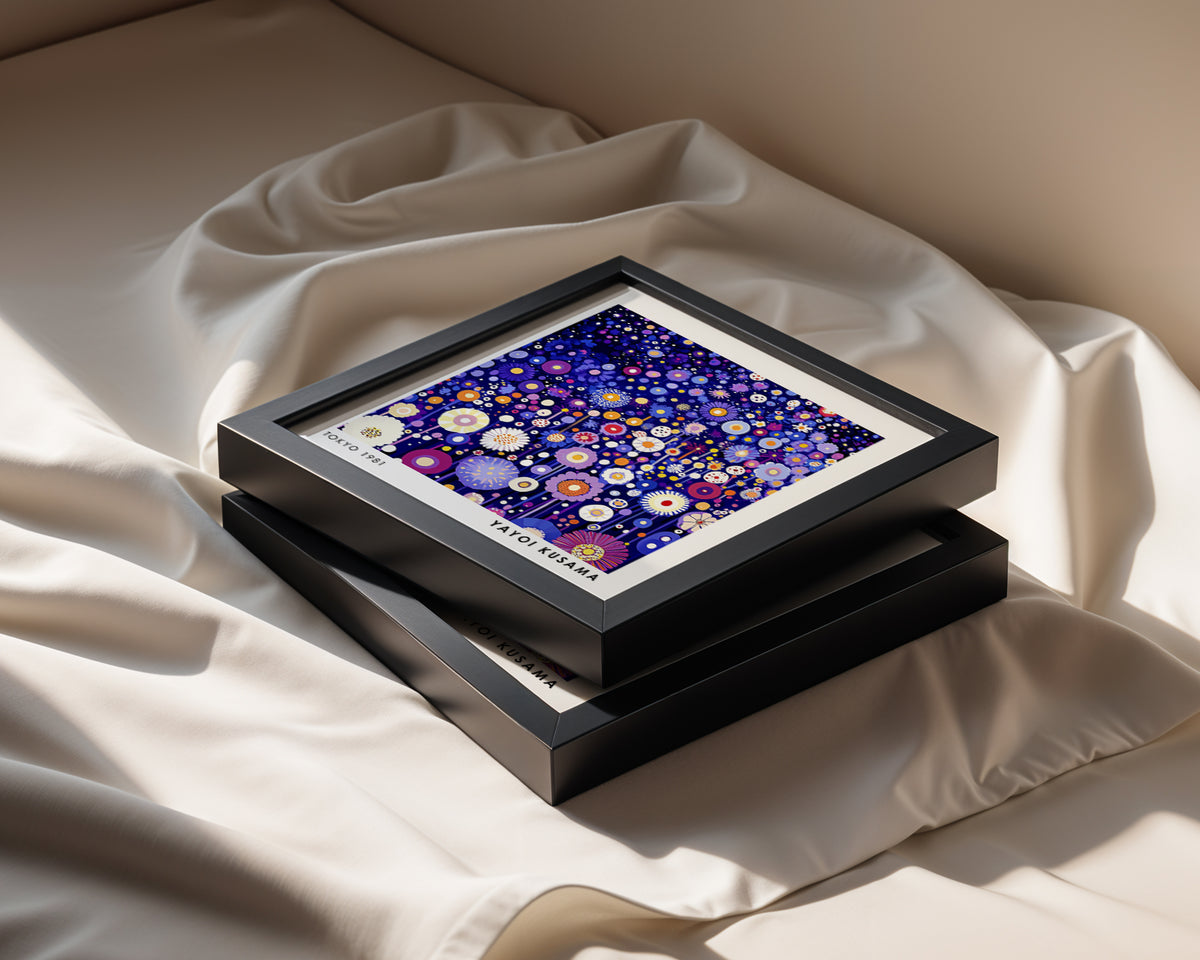 Yayoi Kusama Inspired Purple Flower Garden Print | Colourful Japanese Floral Wall Art