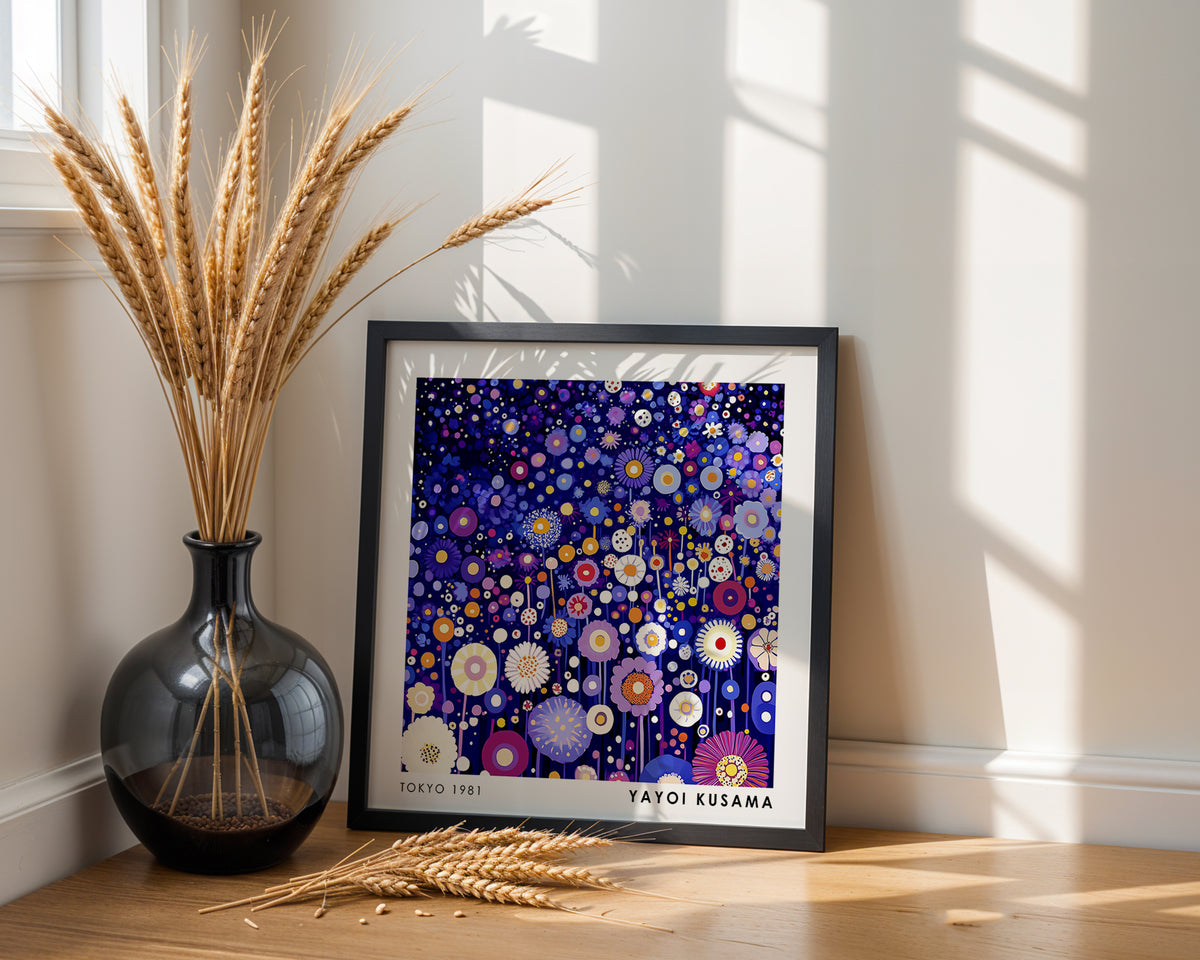 Yayoi Kusama Inspired Purple Flower Garden Print | Colourful Japanese Floral Wall Art