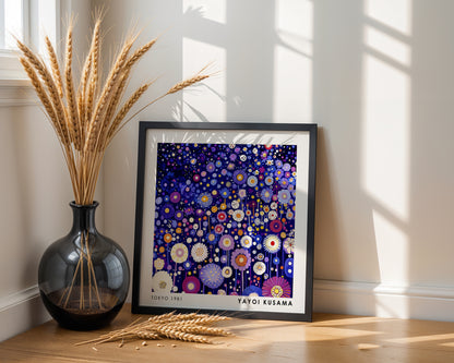 Yayoi Kusama Inspired Purple Flower Garden Print | Colourful Japanese Floral Wall Art