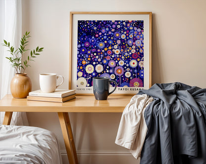 Yayoi Kusama Inspired Purple Flower Garden Print | Colourful Japanese Floral Wall Art