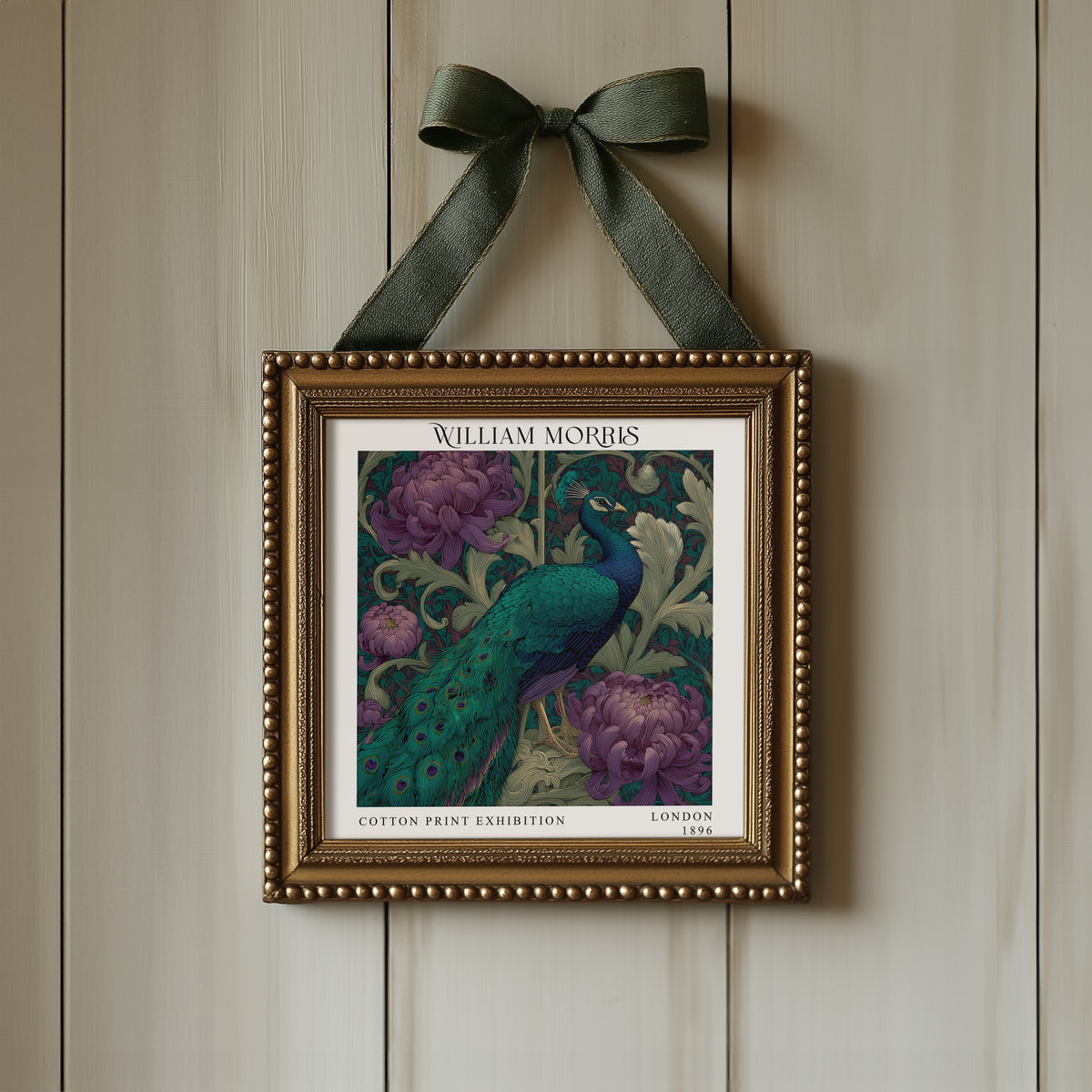 William Morris Style Peacock Print – Purple Botanical Square Wall Art