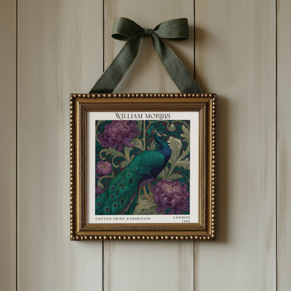William Morris Style Peacock Print – Purple Botanical Square Wall Art