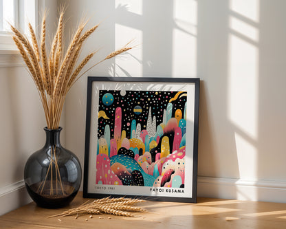 Yayoi Kusama Inspired Colourful Abstract Landscape Print | Japanese Polka Dot Wall Art