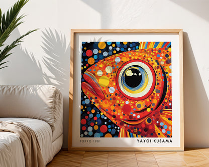Yayoi Kusama Inspired Orange Fish Print | Colourful Polka Dot Ocean Wall Art