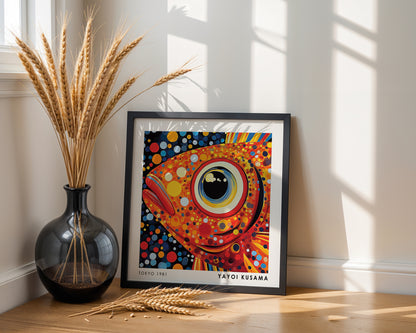 Yayoi Kusama Inspired Orange Fish Print | Colourful Polka Dot Ocean Wall Art
