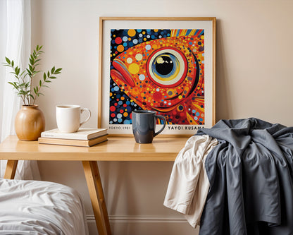Yayoi Kusama Inspired Orange Fish Print | Colourful Polka Dot Ocean Wall Art
