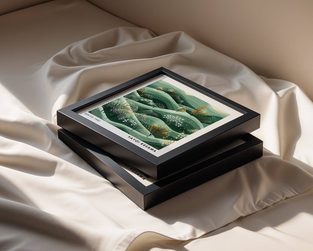 Yayoi Kusama Inspired Green Rolling Hills Print | Japanese Botanical Landscape Wall Art