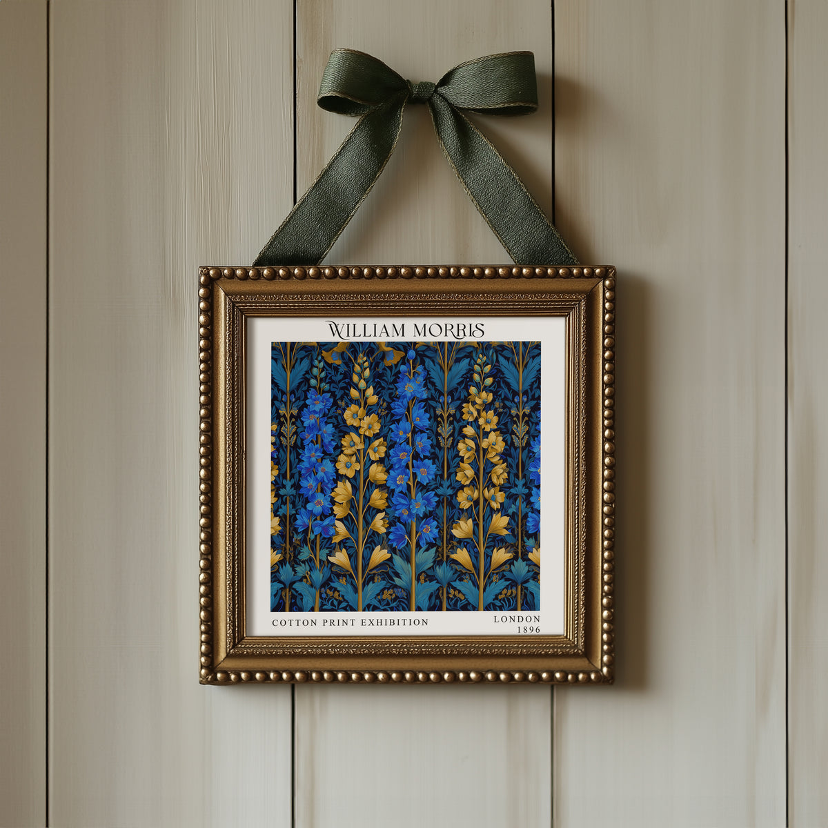 William Morris Style Blue & Gold Floral Print – Botanical Square Wall Art