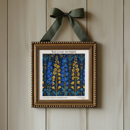 William Morris Style Blue & Gold Floral Print – Botanical Square Wall Art