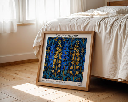 William Morris Style Blue & Gold Floral Print – Botanical Square Wall Art
