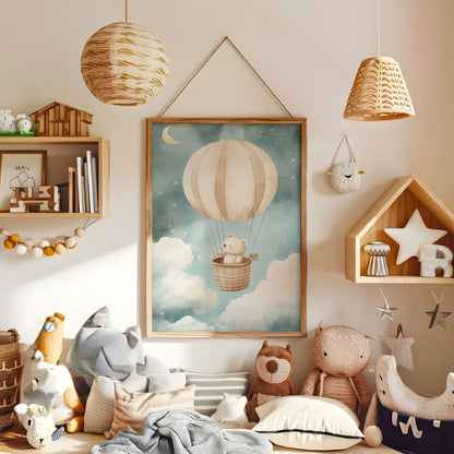 Teddy bear balloon wall art displayed in a warm kids bedroom