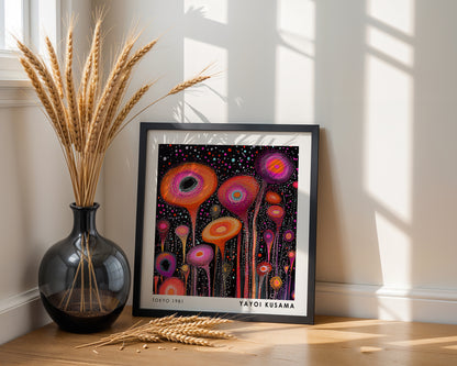 Yayoi Kusama Inspired Neon Abstract Flower Print | Psychedelic Polka Dot Wall Art